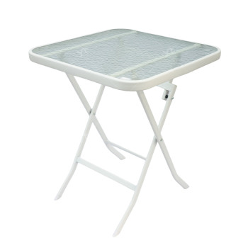 Outdoor  Folding Patio Side Table Garden Table with Water Wave Glass Metal Steel Iron Dining Outdoor Table for Garden