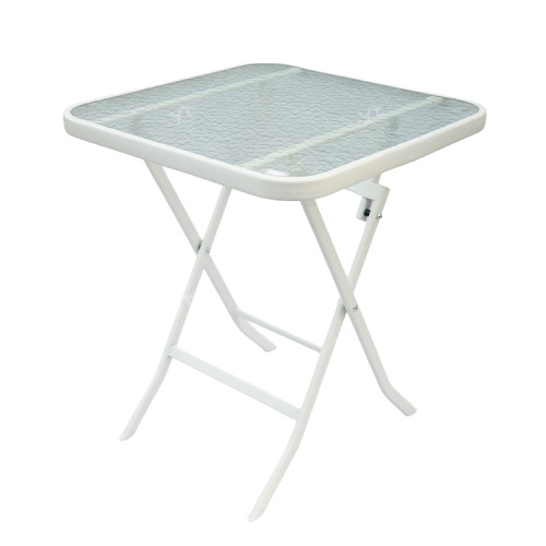 Outdoor  Folding Patio Side Table Garden Table with Water Wave Glass Metal Steel Iron Dining Outdoor Table for Garden