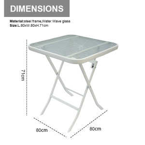 Outdoor  Folding Patio Side Table Garden Table with Water Wave Glass Metal Steel Iron Dining Outdoor Table for Garden