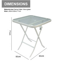 Outdoor  Folding Patio Side Table Garden Table with Water Wave Glass Metal Steel Iron Dining Outdoor Table for Garden