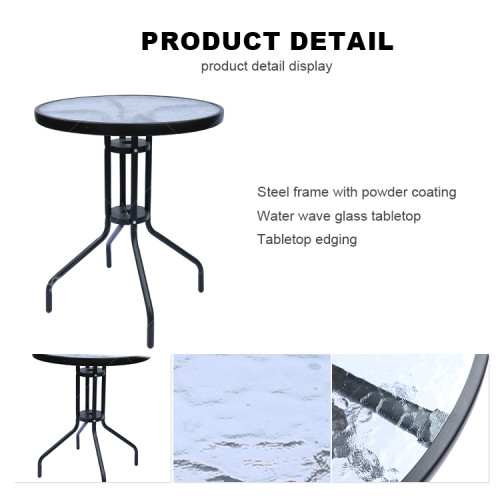Outdoor  Folding Patio Side Table Garden Round Table with Water Wave Glass Metal Steel Iron Dining Outdoor  Table for Garden
