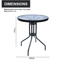 Outdoor  Folding Patio Side Table Garden Round Table with Water Wave Glass Metal Steel Iron Dining Outdoor  Table for Garden