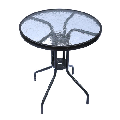 Outdoor  Folding Patio Side Table Garden Round Table with Water Wave Glass Metal Steel Iron Dining Outdoor  Table for Garden