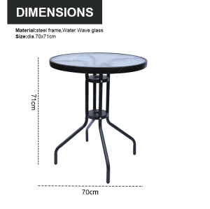 Outdoor  Folding Patio Side Table Garden Round Table with Water Wave Glass Metal Steel Iron Dining Outdoor  Table for Garden