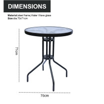 Outdoor  Folding Patio Side Table Garden Round Table with Water Wave Glass Metal Steel Iron Dining Outdoor  Table for Garden