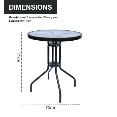 Outdoor  Folding Patio Side Table Garden Round Table with Water Wave Glass Metal Steel Iron Dining Outdoor  Table for Garden