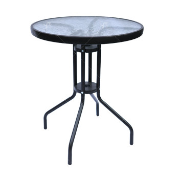 Outdoor  Folding Patio Side Table Garden Round Table with Water Wave Glass Metal Steel Iron Dining Outdoor  Table for Garden