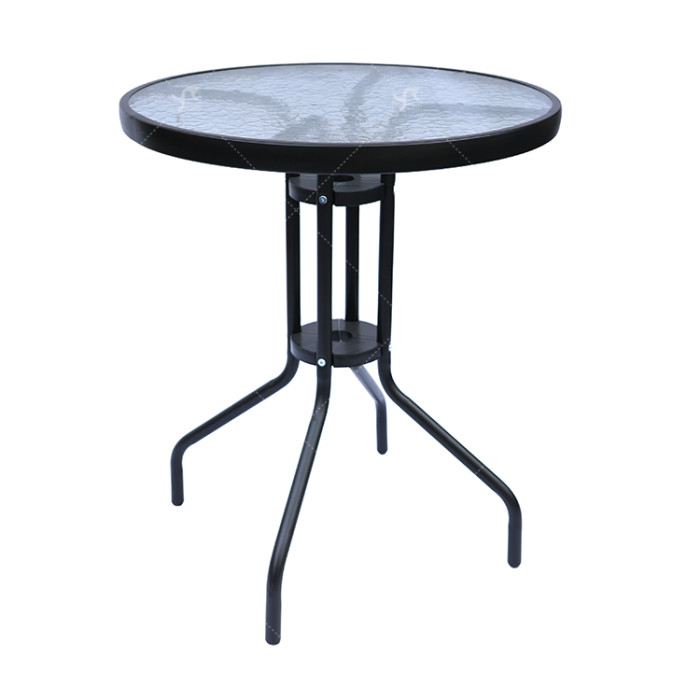 Outdoor  Folding Patio Side Table Garden Round Table with Water Wave Glass Metal Steel Iron Dining Outdoor  Table for Garden
