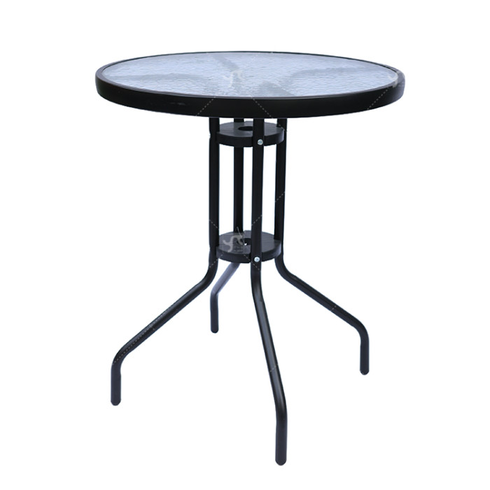 Outdoor  Folding Patio Side Table Garden Round Table with Water Wave Glass Metal Steel Iron Dining Outdoor  Table for Garden
