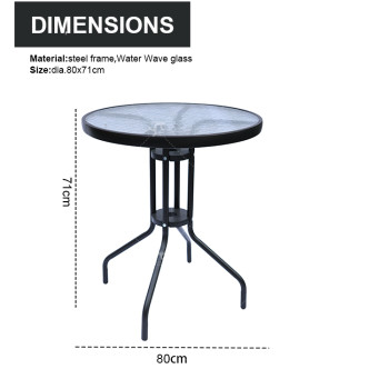Outdoor  Folding Patio Side Table Garden Round Table with Water Wave Glass Metal Steel Iron Dining Outdoor  Table for Garden