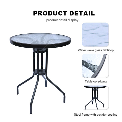 Outdoor  Folding Patio Side Table Garden Round Table with Water Wave Glass Metal Steel Iron Dining Outdoor  Table for Garden
