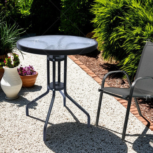 Outdoor  Folding Patio Side Table Garden Round Table with Water Wave Glass Metal Steel Iron Dining Outdoor  Table for Garden
