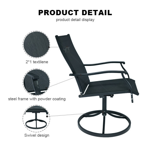 Outdoor 2*1teslin Steel Swivel Chairs High Back with All Weather Teslin Metal Rocking Frame for Lawn Garden Backyard Dark Gray