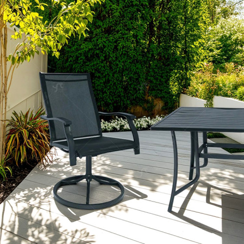 Outdoor 2*1teslin Steel Swivel Chairs High Back with All Weather Teslin Metal Rocking Frame for Lawn Garden Backyard Dark Gray