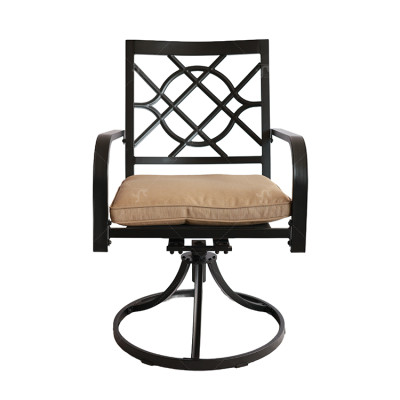 Outdoor Metal Frame Patio Chair Rocker with Brown Cushion Outdoor Dining Swivel Chairs Furniture Set for Garden