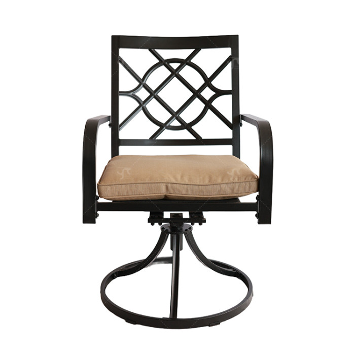 Outdoor Metal Frame Patio Chair Rocker with Brown Cushion Outdoor Dining Swivel Chairs Furniture Set for Garden