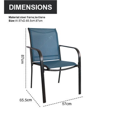 2x1 Teslin Modern Comfort Flex Metal Patio Chair with Arm Popular Outdoor Garden Chair for Park Use Fabric Design