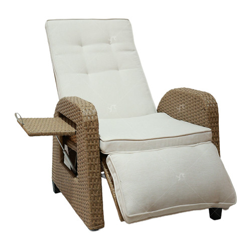 Garden Adjustable Angle Thickness Cushions Reclining Lounge Chair Outdoor Hand-Woven Wicker Flip Table Easy Push Back