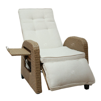 Garden Adjustable Angle Thickness Cushions Reclining Lounge Chair Outdoor Hand-Woven Wicker Flip Table Easy Push Back