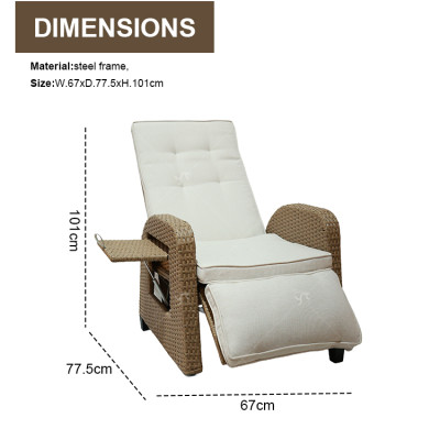 Garden Adjustable Angle Thickness Cushions Reclining Lounge Chair Outdoor Hand-Woven Wicker Flip Table Easy Push Back