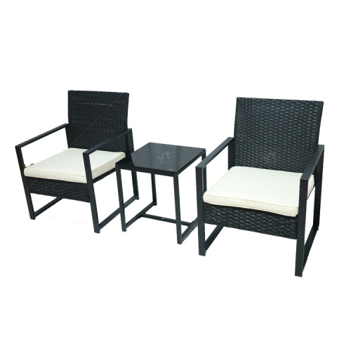 Outdoor Black Garden Steel Pipe Rattan Weaving Casual Three-piece Set Outdoor Garden Leisure Rattan Furniture Set