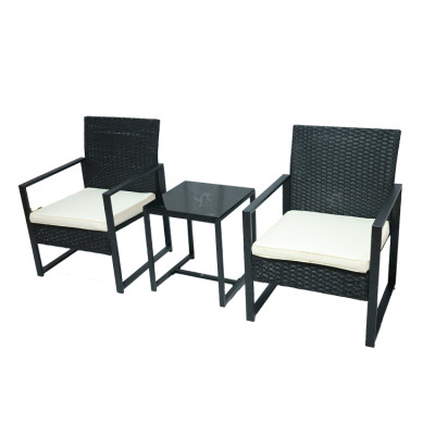 Outdoor Black Garden Steel Pipe Rattan Weaving Casual Three-piece Set Outdoor Garden Leisure Rattan Furniture Set