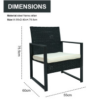 Outdoor Black Garden Steel Pipe Rattan Weaving Casual Three-piece Set Outdoor Garden Leisure Rattan Furniture Set