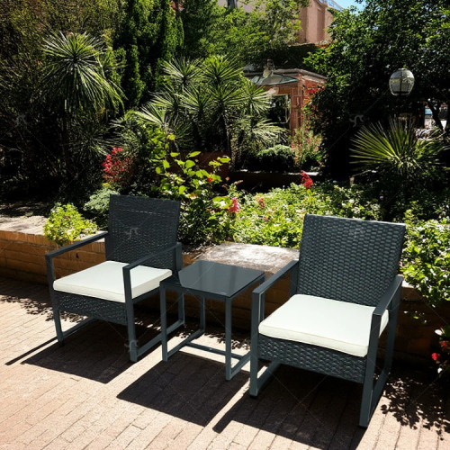 Outdoor Black Garden Steel Pipe Rattan Weaving Casual Three-piece Set Outdoor Garden Leisure Rattan Furniture Set