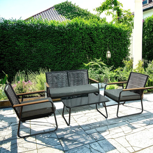 All Day Outdoor 4 Seat Garden Sectional Sofa Sofa Furniture Rattan Outdoor Terrace Session SeChair Set with Table