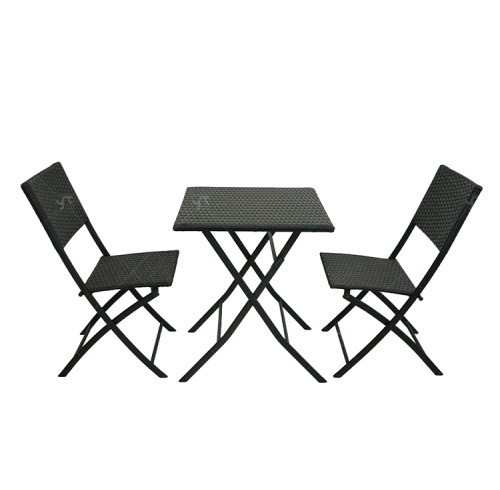 Steel Tube Rattan Chair Black Bistro 3 Piece Set Foldable Outdoor Rattan Chair Folding Rattan Chair and Table
