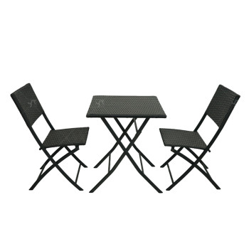 Steel Tube Rattan Chair Black Bistro 3 Piece Set Foldable Outdoor Rattan Chair Folding Rattan Chair and Table