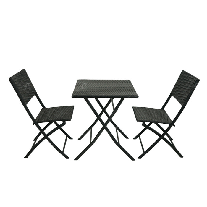 Steel Tube Rattan Chair Black Bistro 3 Piece Set Foldable Outdoor Rattan Chair Folding Rattan Chair and Table