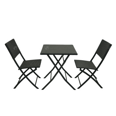 Steel Tube Rattan Chair Black Bistro 3 Piece Set Foldable Outdoor Rattan Chair Folding Rattan Chair and Table