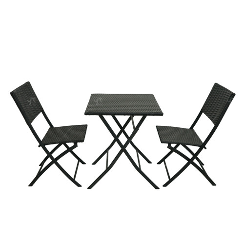 Steel Tube Rattan Chair Black Bistro 3 Piece Set Foldable Outdoor Rattan Chair Folding Rattan Chair and Table