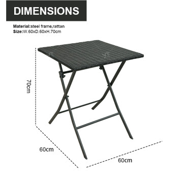 Steel Tube Rattan Chair Black Bistro 3 Piece Set Foldable Outdoor Rattan Chair Folding Rattan Chair and Table