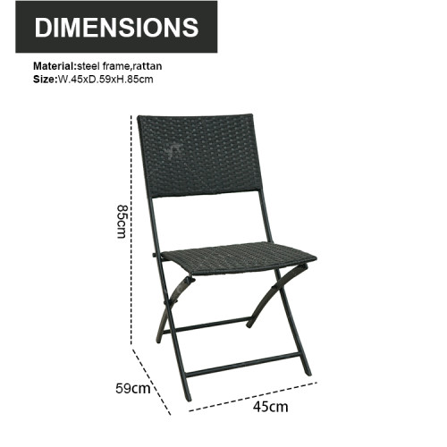 Steel Tube Rattan Chair Black Bistro 3 Piece Set Foldable Outdoor Rattan Chair Folding Rattan Chair and Table