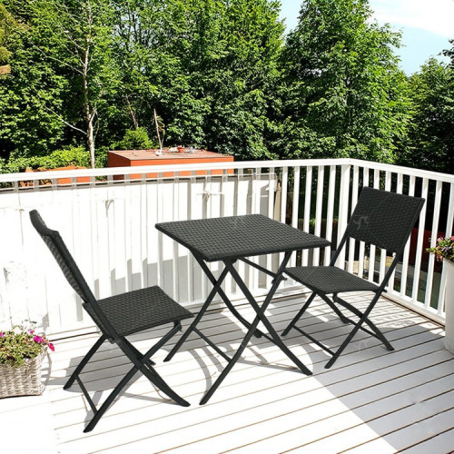 Steel Tube Rattan Chair Black Bistro 3 Piece Set Foldable Outdoor Rattan Chair Folding Rattan Chair and Table