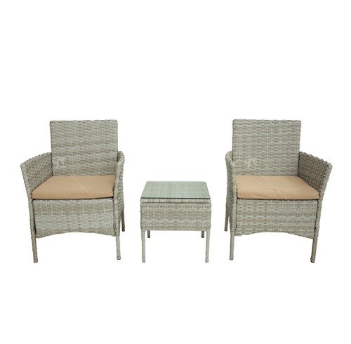 Hot Selling All-Weather Bistro Cafe Patio Chairs Outdoor Chairs Steel Tube Rattan Leisure 3 Piece Garden Chair Set