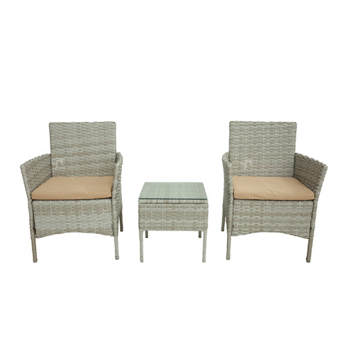 Hot Selling All-Weather Bistro Cafe Patio Chairs Outdoor Chairs Steel Tube Rattan Leisure 3 Piece Garden Chair Set