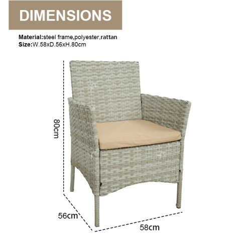 Hot Selling All-Weather Bistro Cafe Patio Chairs Outdoor Chairs Steel Tube Rattan Leisure 3 Piece Garden Chair Set
