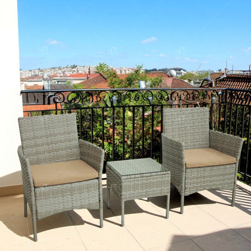 Hot Selling All-Weather Bistro Cafe Patio Chairs Outdoor Chairs Steel Tube Rattan Leisure 3 Piece Garden Chair Set