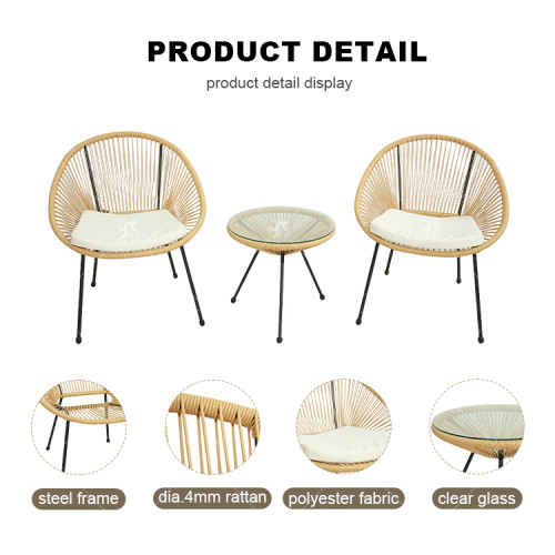 Steel Tube Rattan Casual 3 Piece Set Outdoor Furniture Bistro Set Outdoor Garden Colorful Balcony Table and Chair Set