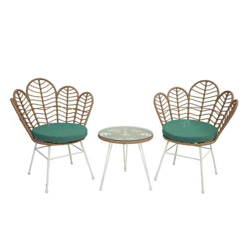 Steel Pipe Rattan Casual Three-piece Outdoor Coffee Table and Chair Set