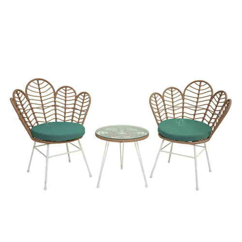 Steel Pipe Rattan Casual Three-piece Outdoor Coffee Table and Chair Set