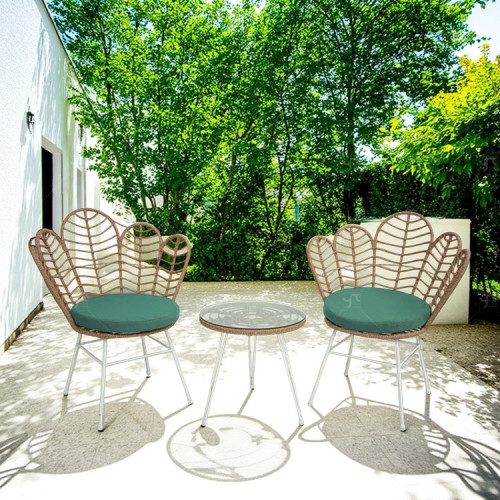 Steel Pipe Rattan Casual Three-piece Outdoor Coffee Table and Chair Set
