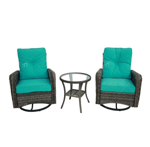 Steel Pipe Rattan Weaving Casual Three-piece Set with Swivel Sofa Chair Outdoor Garden Leisure Rattan Furniture Set