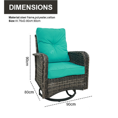 Steel Pipe Rattan Weaving Casual Three-piece Set with Swivel Sofa Chair Outdoor Garden Leisure Rattan Furniture Set