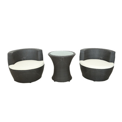 Outdoor Steel Pipe Rattan Weaving Casual Three-piece Set With Seat Cushions Chair Outdoor Garden Leisure Rattan Furniture Set