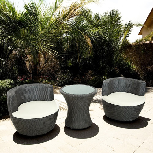 Outdoor Steel Pipe Rattan Weaving Casual Three-piece Set With Seat Cushions Chair Outdoor Garden Leisure Rattan Furniture Set