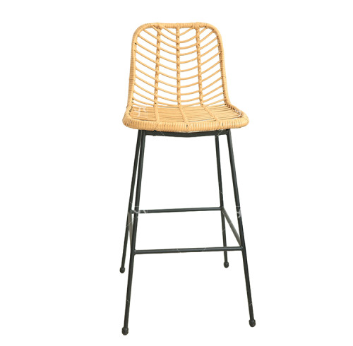 Iron Tube Modern Design Outdoor Garden Rattan Balcony Chair High Bar Chair with Rattan Single  Rattan bar Chair